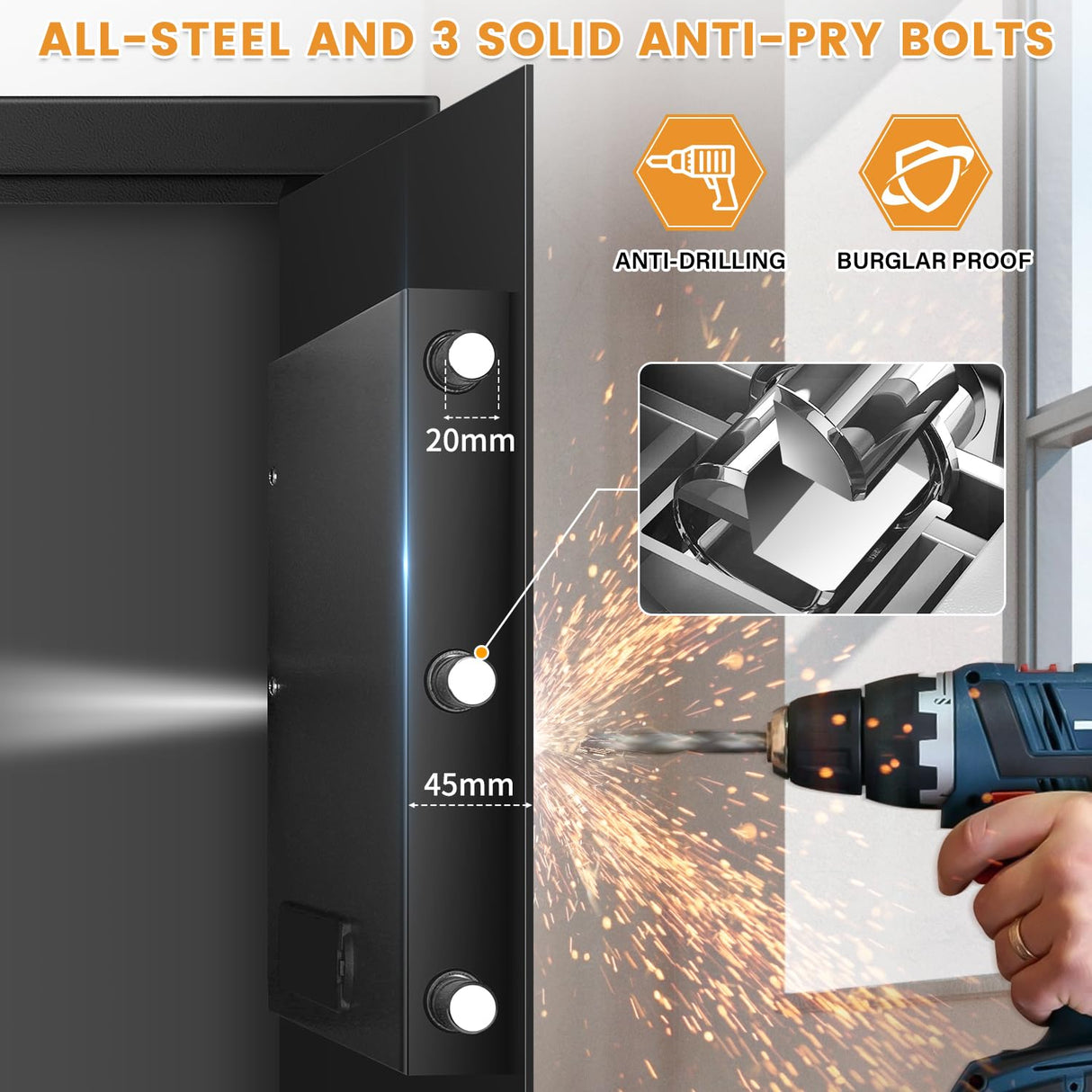 3.8 Cu ft Extra Large Safe Box Fireproof Waterproof, Security Home Safe with Fireproof Bag, LCD Digital Keypad Key Lock and Removable Shelf, Fire Document Safe for Money Medicines Jewelry Valuables Povanje