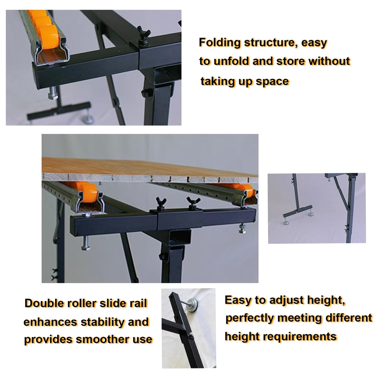 QJSZMEI Metal Sawhorse Folding, Power Tool Stands, Double Row Support Portable Sawhorse Roller Stand with 54 Conveying Pulleys, Miter Saw Stand, for Woodworkers Carpenters and Contractors QJSZMEI