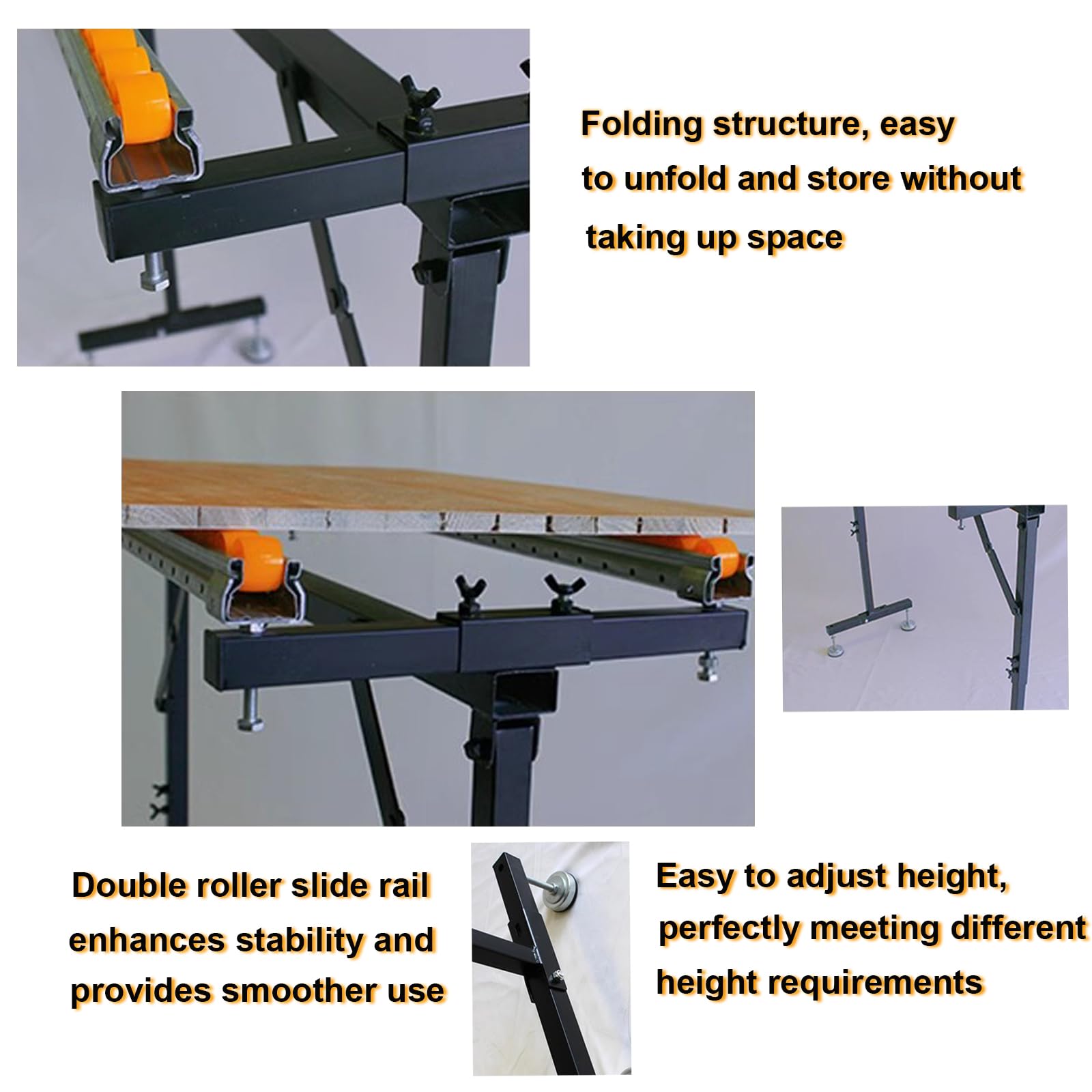 QJSZMEI Metal Sawhorse Folding, Power Tool Stands, Double Row Support Portable Sawhorse Roller Stand with 54 Conveying Pulleys, Miter Saw Stand, for Woodworkers Carpenters and Contractors - WoodArtSupply