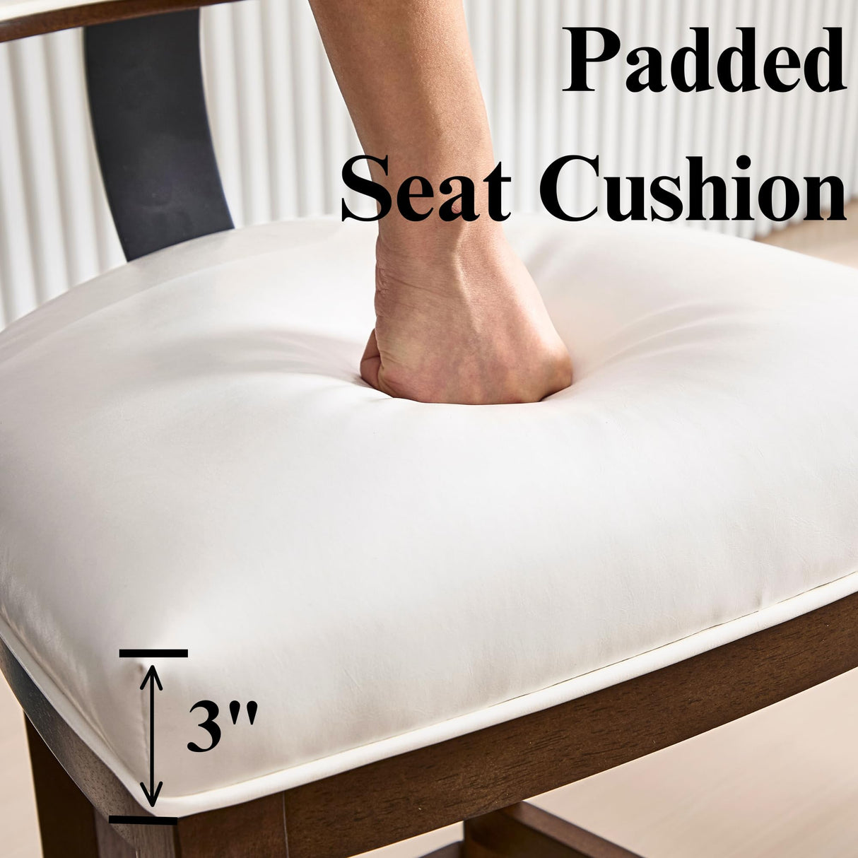 DM Furniture Leather Bar Stools Set of 2, 26.5" White Upholstered Counter Height Barstools, Farmhouse Island Countertop Bar Chairs with Curved Backrest/Hardwood Frame for Kitchen Island Dining Room DM Furniture