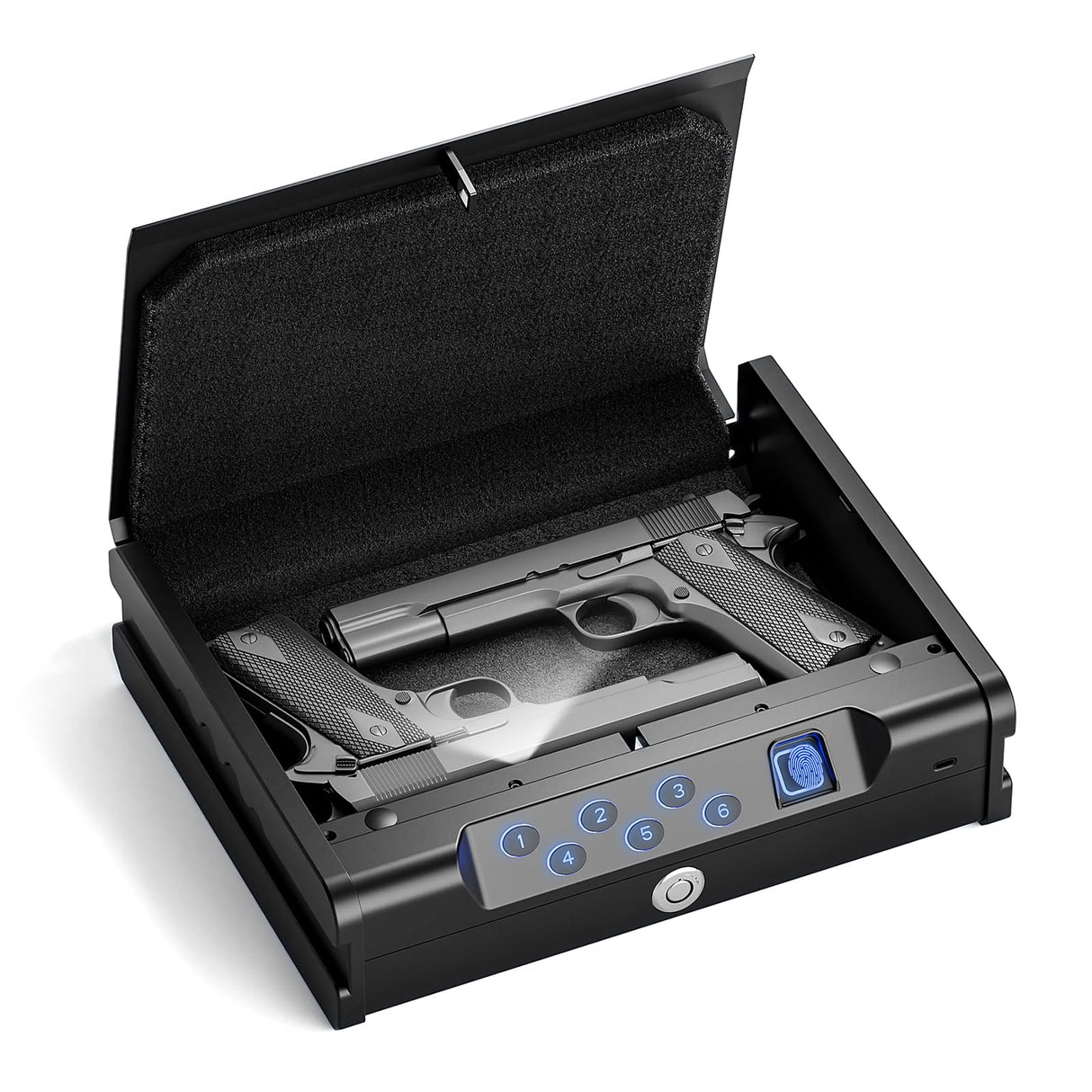 Glimstone Gun Safe, Biometric Gun Safe for Pistols, Easy Edition, 3 Ways Quick Access With Fingerprint/Digital Keypad/Key, Smart Handgun Safe for Home Bedside Nightstand Car Glimstone