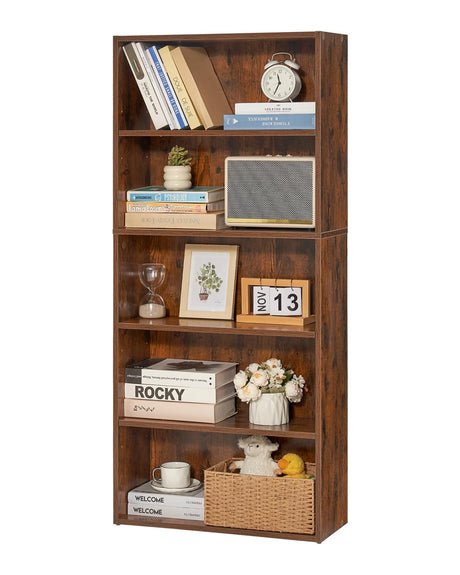 VEVOR 5 Tiers Narrow Bookshelf, 53 in Wooden Open Bookcase with Height-Adjustable Shelf, Freestanding Tall Display Storage Floor Bookcase Bookshelf for Library, Bedroom, Living Room, Office, Brown VEVOR