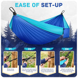 Camping Hammock Lightweight, Portable Hammocks Parachute Hammock with Two Tree Straps, Single or Double Travel Swing Nylon Camp Hammocks, Outdoor Essentials for Beach Backpacking Hiking, Blue PUPTILY