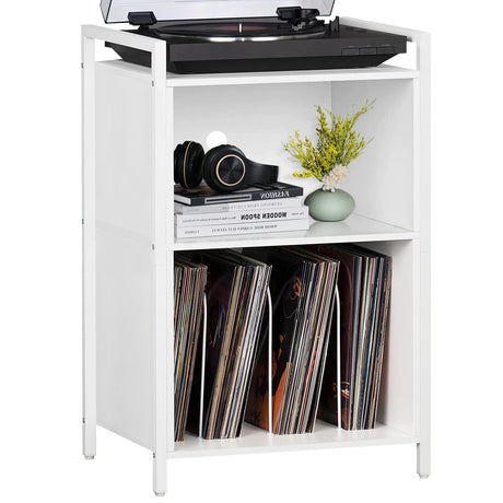 YAHARBO Turntable Stand, Record Player 3-Shelf White Vinyl Holder with Storage, Vintage Stand Holds Up to 180 Albums, Table Handle for Living Room, Bedroom, Super Large, (MK-NRPS-D-White-01) YAHARBO