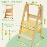 Foldable Toddler Tower 95% Preassembled Kitchen Stool Helper Folding Step Stool for Kids Montessori Toddler Standing Tower with 3 Adjustable Height Helper Tower for Kitchen Counter Sink Natural SHWWQUE