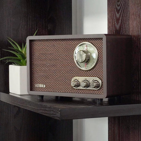 Victrola Retro Wood Bluetooth Radio with Built-in Speakers, Elegant & Vintage Design, Rotary AM/FM Tuning Dial, Wireless Streaming, Espresso Victrola