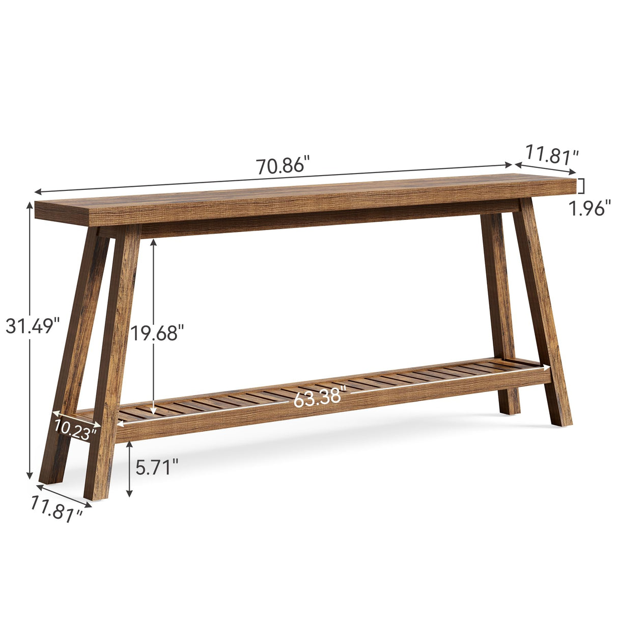 LITTLE TREE 70.9-Inch Extra Long Console Table for Entryway, 2-Tier Narrow Wooden Sofa Table Behind Couch, Large Sofa Tables for Living Room, Farmhouse Foyer Hallway Entry Table, Rustic Brown LITTLE TREE