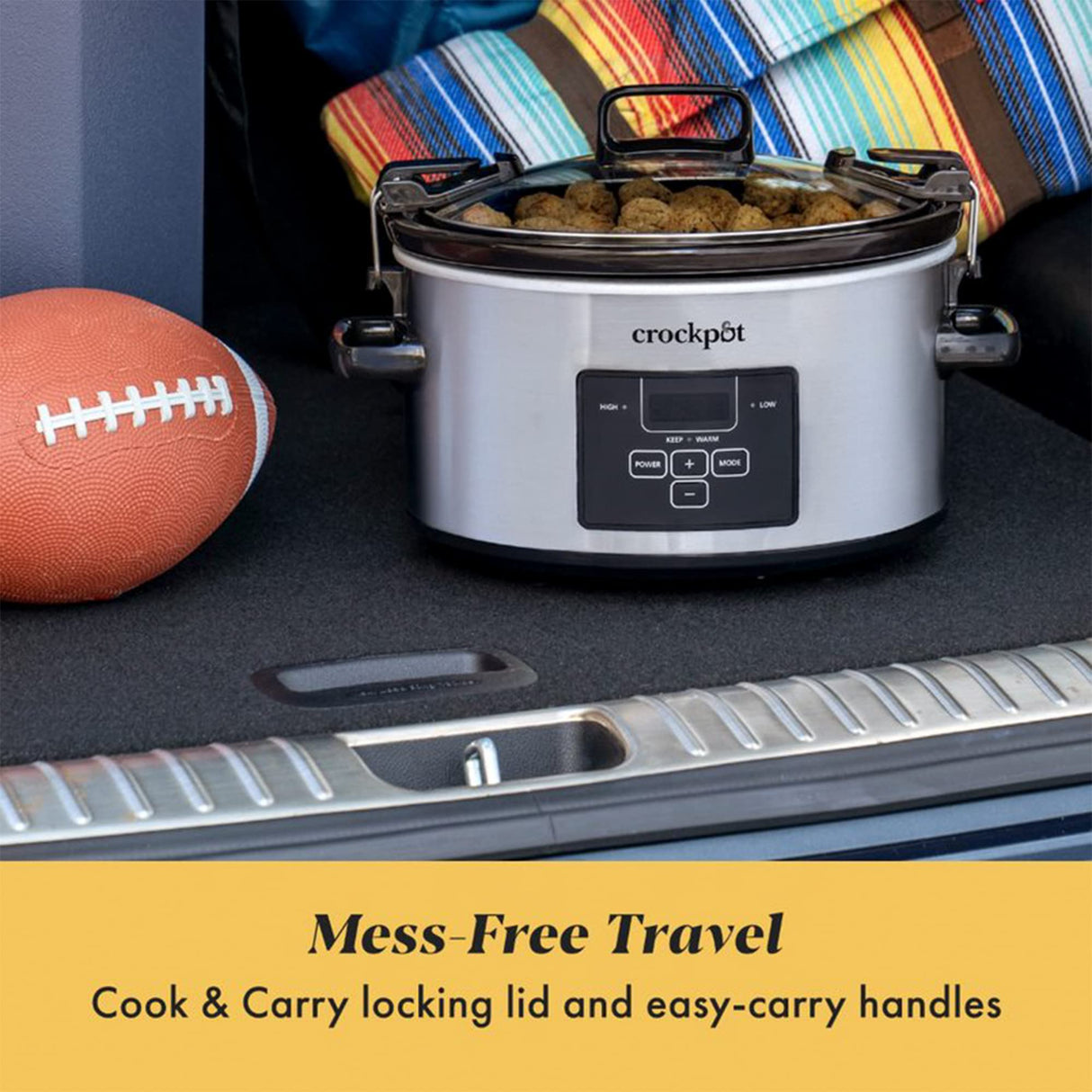Crock-Pot 4 Quart Travel Proof Cook and Carry Programmable Slow Cooker with Locking Lid, Convenient Handles, and Digital Display, Stainless Steel Crock-Pot