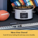 Crock-Pot 4 Quart Travel Proof Cook and Carry Programmable Slow Cooker with Locking Lid, Convenient Handles, and Digital Display, Stainless Steel Crock-Pot
