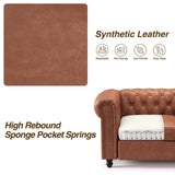 FiveWillowise 72 Inch Brown Couch, Chesterfield Faux Leather Sofa with Wooden Legs, Vintage Tufted Sofa with Rolled Arms, Mid Century Modern Couch with Rivets for Living Room, Apartment, Office FiveWillowise