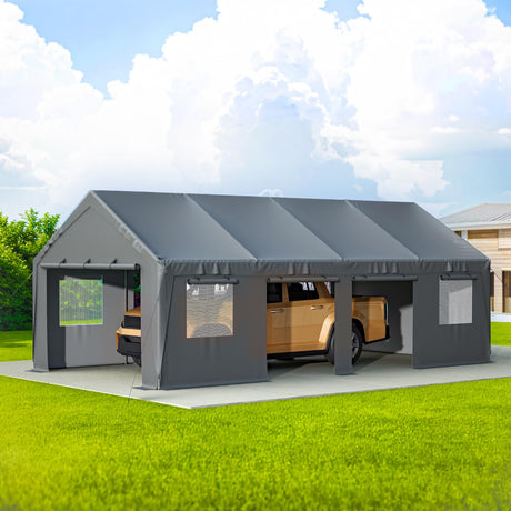 LPdorbe Carport 13"x 25"Heavy Duty Car Port with 4 Roll-up Doors and Ventilated Windows,Portable Outdoor Garage w/Removable Sidewalls for Car,Truck,Tractors,Boats,Party Canopy LPdorbe