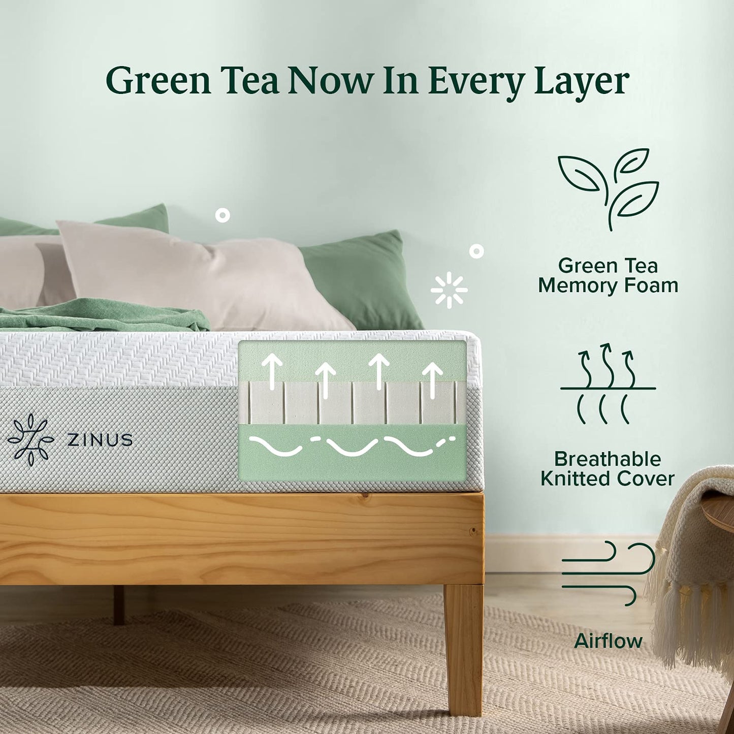 ZINUS 12 Inch Green Tea Luxe Memory Foam Mattress, Twin, Pressure Relieving, CertiPUR-US Certified, Mattress in A Box, All-New, Made in USA