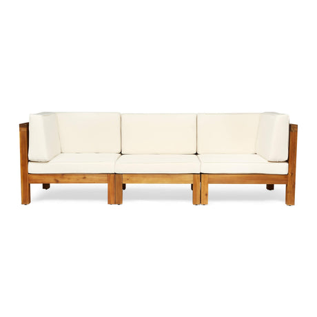 GDFStudio Outdoor Sectional Sofa Set | 3-Seater | Acacia Wood | Water-Resistant Cushions | Teak and Beige GDFStudio