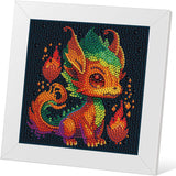 Meothan 5D Diamond Painting Kit for Kids with Wooden Frame Easy Small Dragon Diamond Painting, DIY Dragon Big Gem Painting Set Paint by Diamonds Crafts for Girls Boys Ages 4-12 7x7 in Meothan
