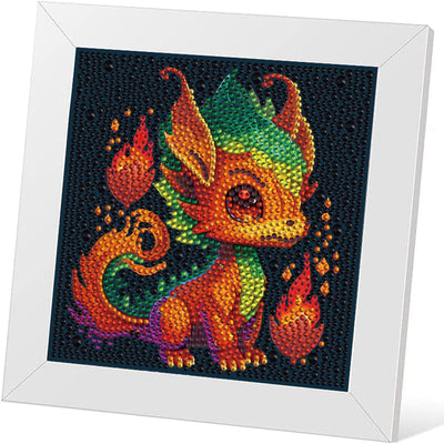 Meothan 5D Diamond Painting Kit for Kids with Wooden Frame Easy Small Dragon Diamond Painting, DIY Dragon Big Gem Painting Set Paint by Diamonds Crafts for Girls Boys Ages 4-12 7x7 in
