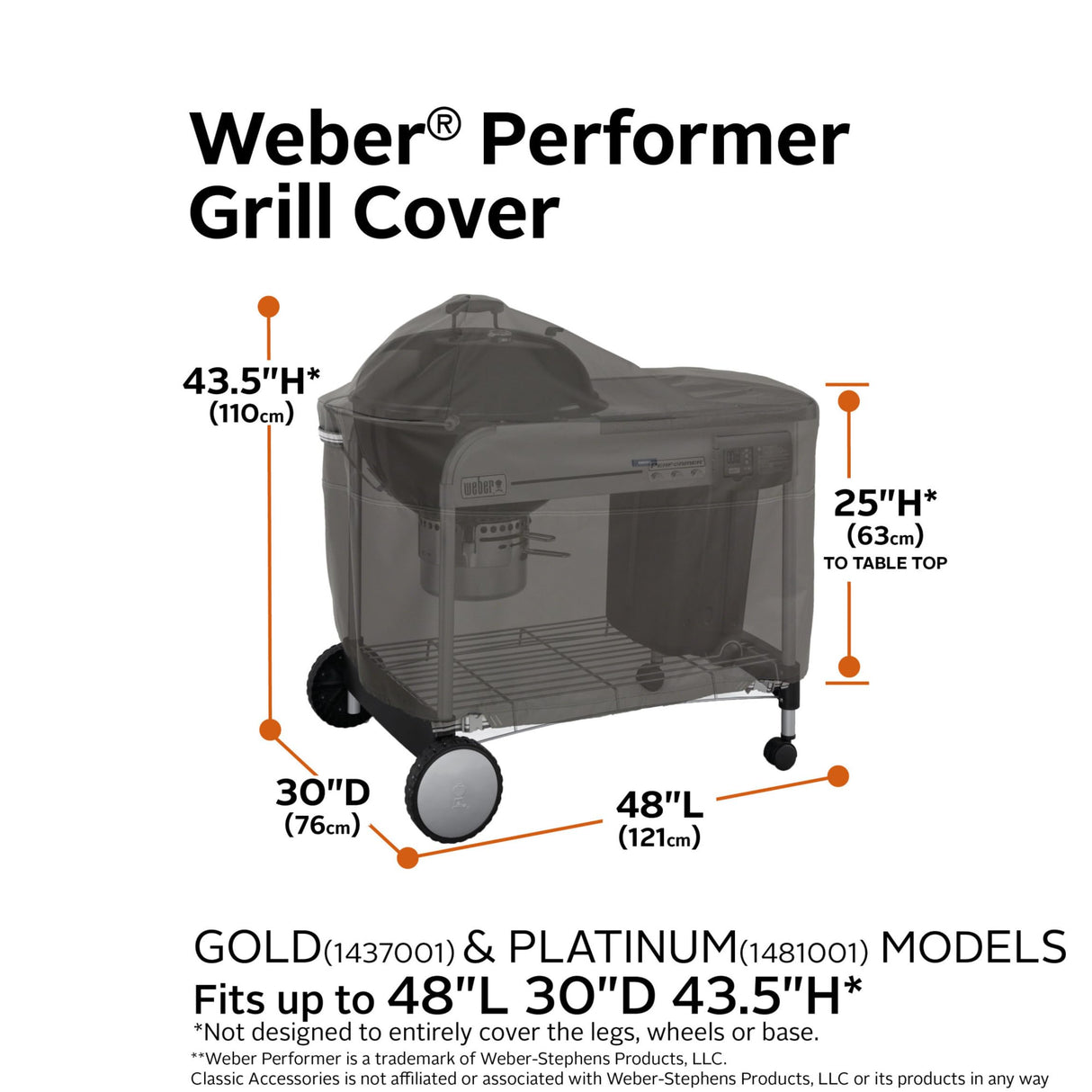 Classic Accessories Ravenna Water-Resistant 48 Inch BBQ Grill Cover for Weber Performer, Grill Cover, Grill Cover for Outdoor Grill, BBQ Cover Classic Accessories