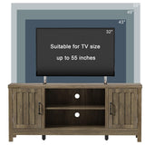 ChooChoo Farmhouse TV Stand, Wood Fluted Door Entertainment Center with Storage Cabinets and Open Shelves, Rustic Media Console up to 55 inches for Living Room, Bedroom, Grey Wash ChooChoo