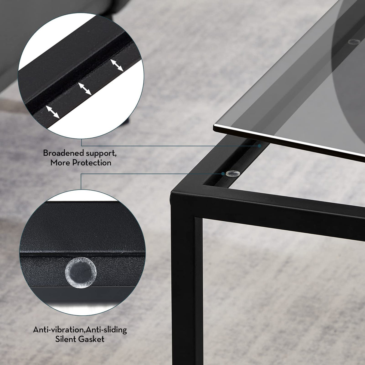 SAYGOER Glass Coffee Table, Small Modern Coffee Table Square Simple Center Tables for Living Room 26.7 x 26.7 x 17.7 Inches, Gray Black SAYGOER