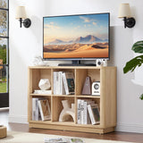 Joaxswe 6 Cube Storage Book Shelf, 40" Wide Low Horizontal Bookcase with Curved Edge, Floor Standing 2-Tier Wooden Bookshelf with Base, Modern Short Book Case for Bedroom, Study, Entryway, Natural Oak Joaxswe