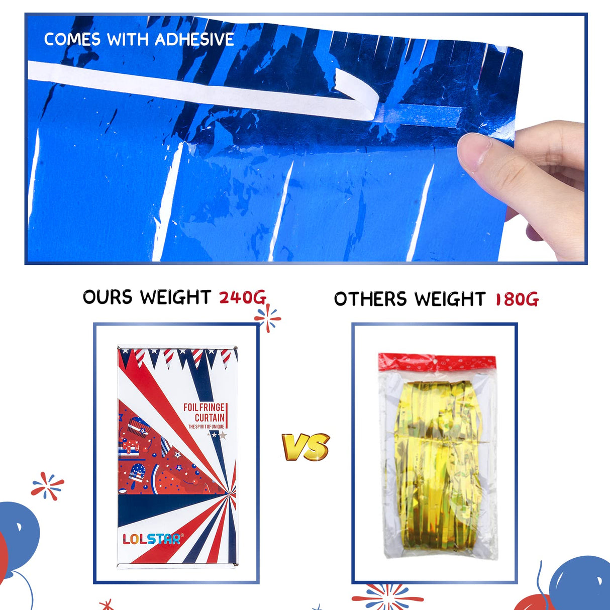 LOLStar 4th of July Decorations,Red White and Blue 3 Pack Tinsel Foil Fringe Curtains,4th of July Photo Booth Prop Streamer Backdrop for America Patriotic Party,Memorial Day,Independence Day,Labor Day LOLStar