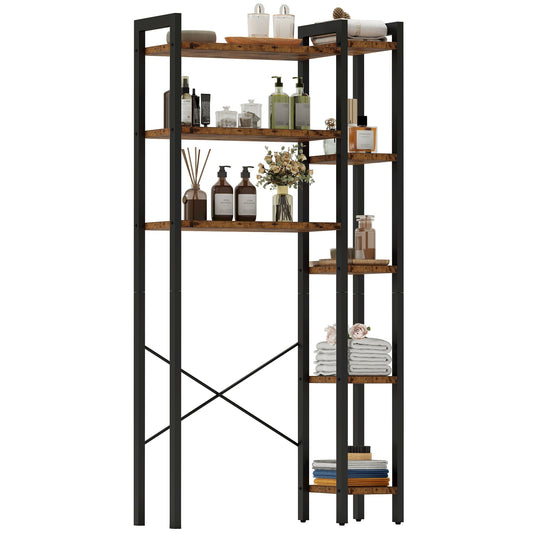 IRONCK Over The Toilet Storage with 8-Titer Shelf, Mass-Storage Side Storage Open Rack, Freestanding Bathroom Organizer Space Saver, for Bathroom, Restroom, Laundry, Vintage Brown