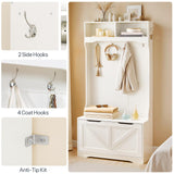 HOOBRO Hall Tree with Bench and Shoe Storage, Entryway Bench with Coat Rack and Shoe Cabinet, Flip-Down Cabinet Door, Coat Rack with Shoe Rack, for Mud Room, White WT84MT01 HOOBRO