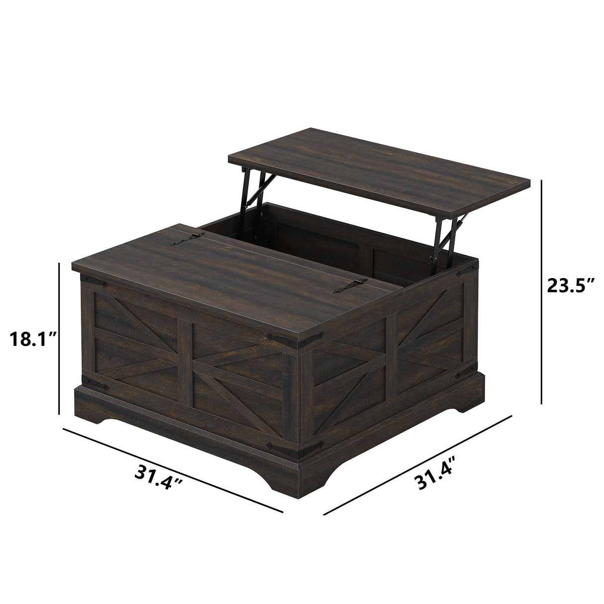 Furnideco Square Coffee Table with Storage Farmhouse Coffee Table with Lifting Top Modern Wood Center Table for Living Room Home Office, Dark Brown Furnideco
