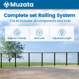 Muzata 19'6"-26' Complete Black Cable Railing Kit 36 Inch Cable Railing System for Decks with Post Handrail Length Adjustable Easy DIY with User Guide Complete Set RCS2 BH4S Muzata