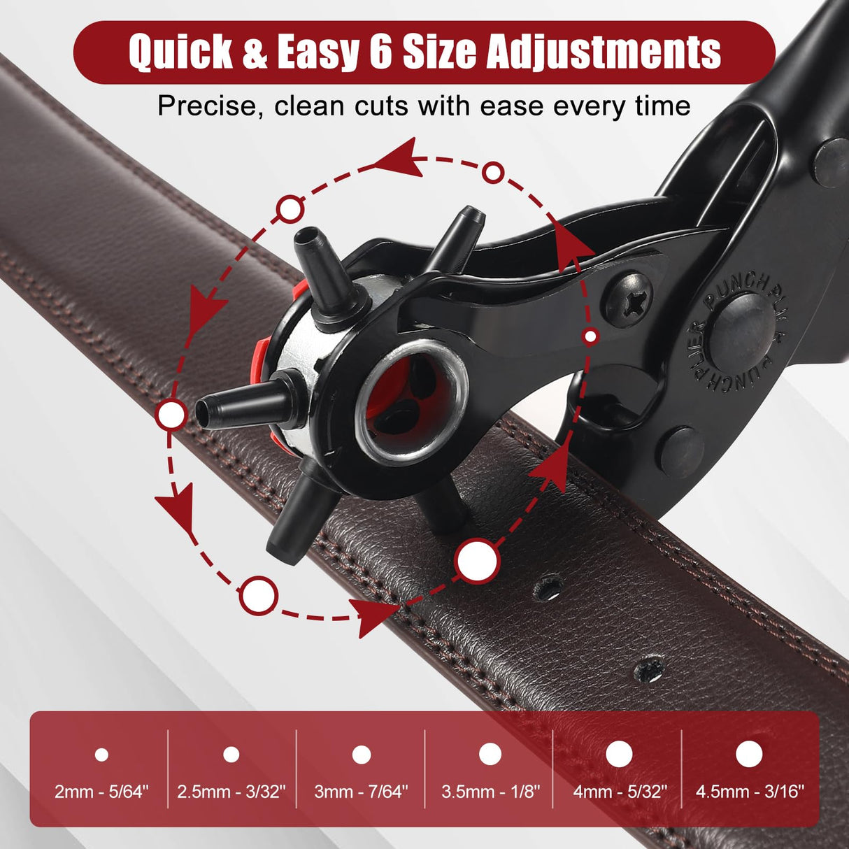 Leather Hole Punch Tool Set, Multi Hole Sizes Puncher, Revolving Punch Plier Kit for Belts, Watch Bands, Handbag Straps, Dog Collars and More ZGJDYSM