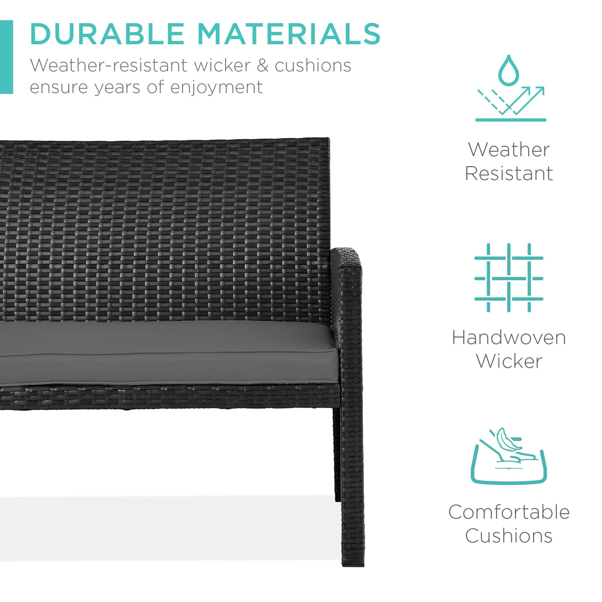 Best Choice Products 4-Piece Outdoor Wicker Patio Conversation Furniture Set for Backyard w/Coffee Table, Seat Cushions - Black/Gray Best Choice Products
