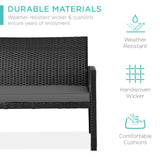Best Choice Products 4-Piece Outdoor Wicker Patio Conversation Furniture Set for Backyard w/Coffee Table, Seat Cushions - Black/Gray Best Choice Products