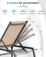 Aluminum Chaise Lounge Ourdoor - Foldable & Assemble Free Outdoor Lounge Chair with 5 Adjustable Backrest, Patio Lounge Chair for Outside Poolside Beach Pool, Khaki Ciokea