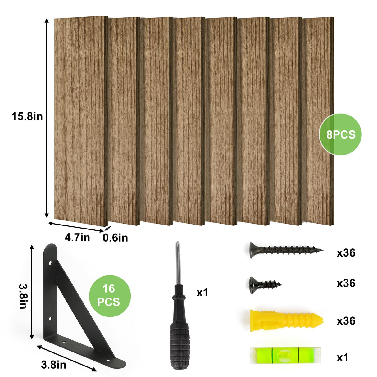 Fixwal Floating Shelves Width 4.7in Rustic Wood Wall Shelves Set of 8, Wall Shelves for Bedroom, Living Room, Kitchen, Bathroom, Office Decor and Plants Display (Carbonized Black) Fixwal