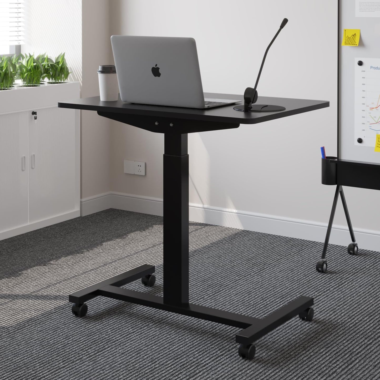 bilbil Electric Standing Desks with Lockable Wheels, 32 * 24 inch Height Adjustable Sit to Stand Desk, Overbed Laptop Table Desk, Mobile Rolling Desk, Portable Work Table for Home & Office, W - WoodArtSupply