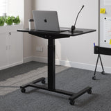 bilbil Electric Standing Desks with Lockable Wheels, 32 * 24 inch Height Adjustable Sit to Stand Desk, Overbed Laptop Table Desk, Mobile Rolling Desk, Portable Work Table for Home & Office, White bilbil