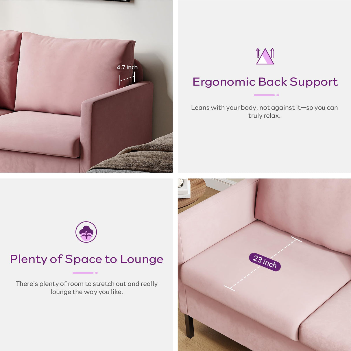 TYBOATLE Sofa Couch Mid Century Modern Small Loveseat for Living Room, 51" W Mini Little Upholstered 2-Seater Love Seats w/Iron Legs for Compact Small Space, Apartment, Bedroom, Dorm, Office (Pink) TYBOATLE