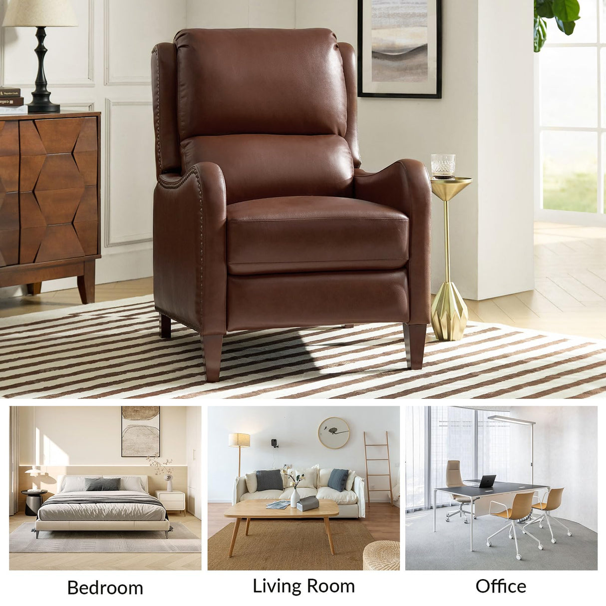 HULALA HOME Leather Recliner Chair Set of 2, Modern Push Back Recliner Armchair with Adjustable Backrest & Footrest,Comfy Upholstered Lazyboy Single Sofa for Home Theater Bedroom Living Room, Brown HULALA HOME