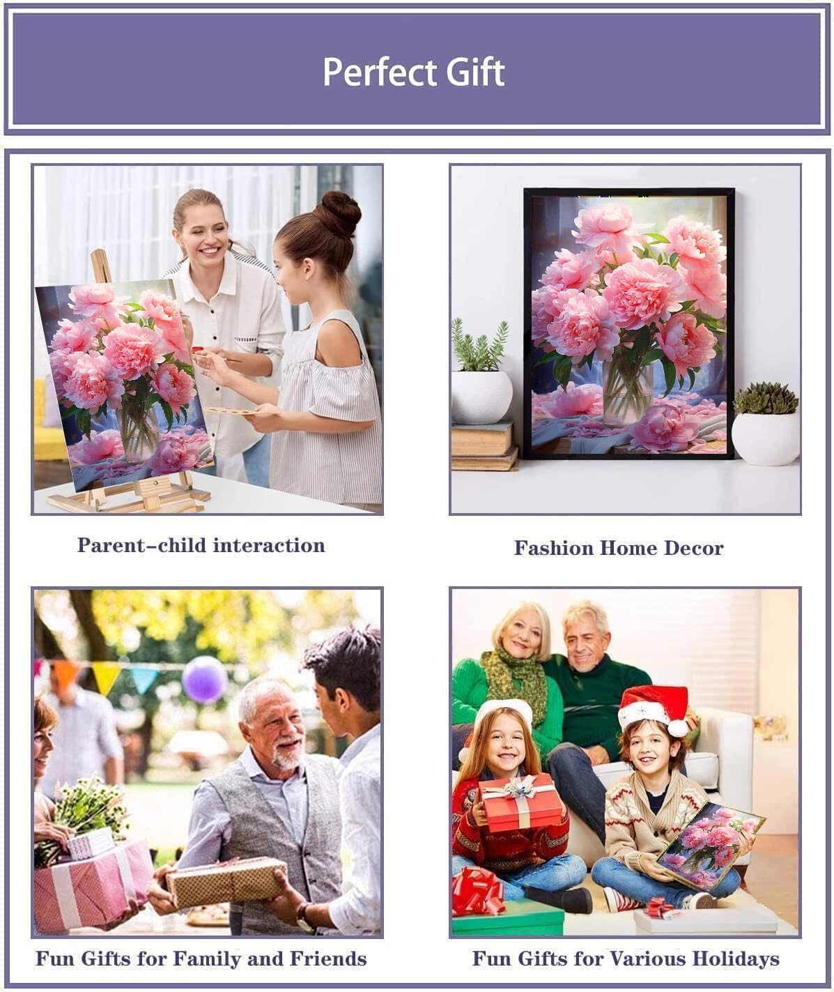 MIRCVSH Flowers Paint by Numbers Kit for Adults Framed,Pink Rose Paint by Number for Adults,Adults' Paint-by-Number Kits on Canvas with Wooden Easel for Home Wall Decor 12X16 Inch MIRCVSH