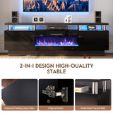 OneBlis 70" TV Stand for Living Room, Modern Entertainment Center & Media Console, Fits TVs up to 80", Storage Cabinet with Shelves, 36" Electric Fireplace with LED Flame (All Black) OneBlis