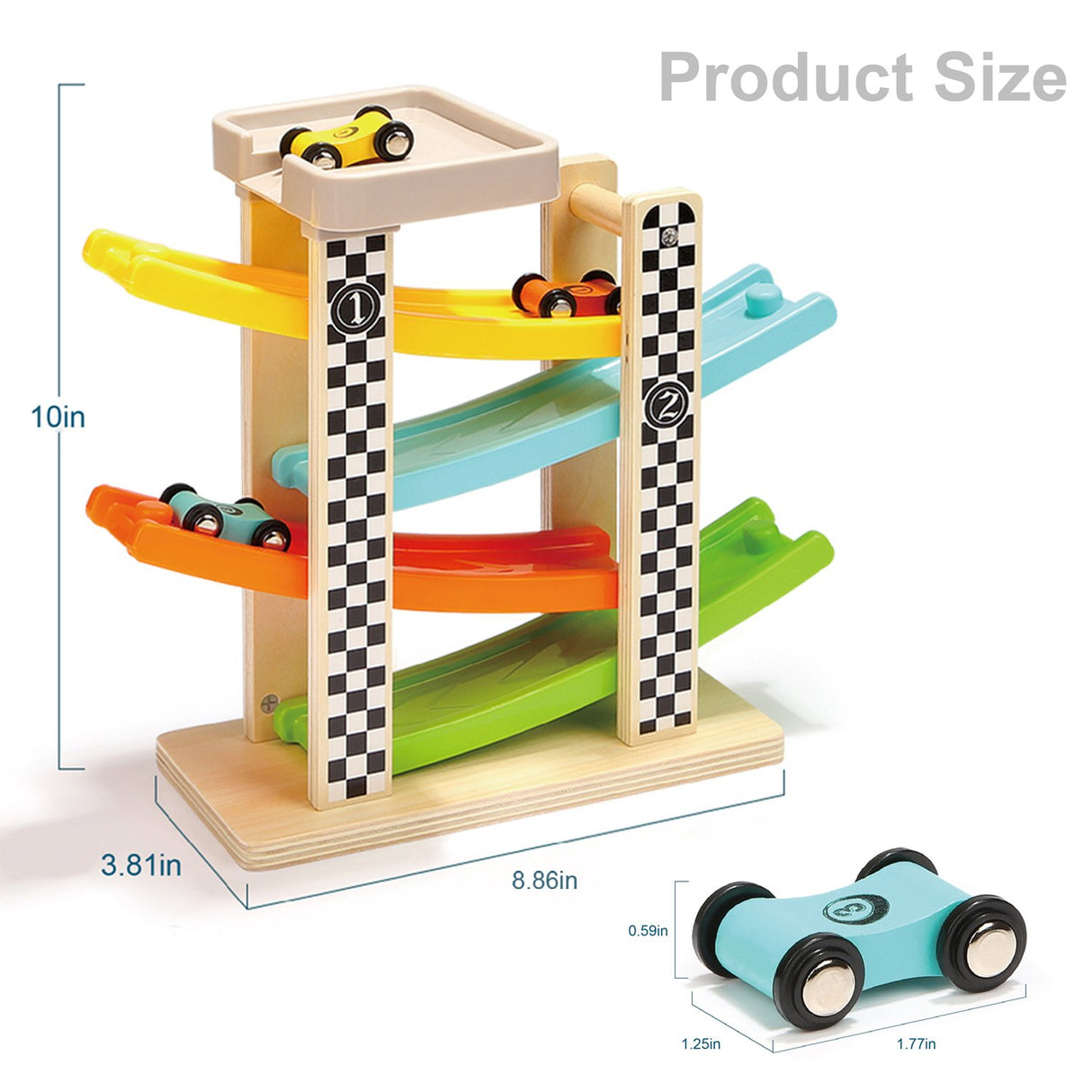 Toddler Toys for 1 2 Year Old Boy and Girl Gifts Wooden Race Track Car Ramp Racer with 4 Mini Car TOP BRIGHT