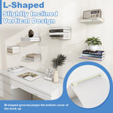 FENTEC Floating Book Shelves for Wall, Wall Mounted Invisible Floating Bookshelf, Heavy-Duty Hanging Bookshelves, Hidden Book Shelf Metal Wall Book Holder for Bedroom Home Office, 6-Pack White FENTEC