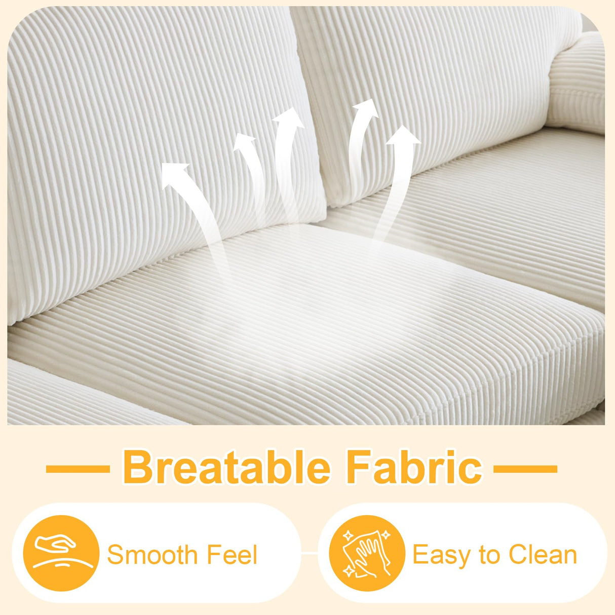 Karl home U-Shape Sectional Sofa Couch 111" Modern 4-Seat Sofa with Chaises Corduroy Fabric Upholstered Covertible Couch with Wood Grain Legs for Living Room, Reception Room, Apartment, Beige Karl home