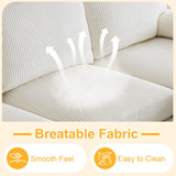 Karl home U-Shape Sectional Sofa Couch 111" Modern 4-Seat Sofa with Chaises Corduroy Fabric Upholstered Covertible Couch with Wood Grain Legs for Living Room, Reception Room, Apartment, Beige Karl home