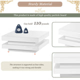 RuiSiSi Modern Coffee Table, High Gloss Minimalist Design with LED Lights, 2-Tier Square Coffee Table, Center Table for Living Room, 31.5” x 31.5” x 14.2”, White RuiSiSi