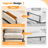 VINGLI Mid-Century Modern Accent Armchiar for Small Space, Small Comfy Upholstered Leisure Reading Chair with Wood Armrest for Bedroom, Living Room, Waiting Room, Linen Beige VINGLI