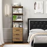 HITHOS 4-Tier Rustic Brown Ladder Bookshelf with 3 Wooden Drawers HITHOS