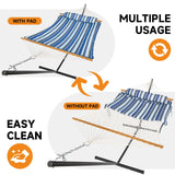 Everyfun Double Hammock with Stand, 2 Person Cotton Rope Hammock with Removable Polyester Pad, 500LBS Capacity, Portable & Adjustable Design, Includes Storage Bag, Indoor Outdoor Use,Blue Everyfun