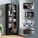 IRONMIX Black Bookshelf with Doors and Adjustable Shelves, 5-Tier Tall Bookcase, 70.87" Modern Display Cabinet, Metal Book Shelf with Storage Cabinet for Home Office Living Room IRONMIX