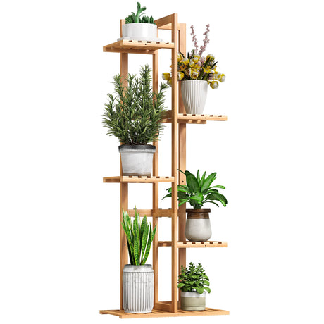 BMOSU Bamboo Plant Stand For Indoor Outdoor Plants Corner Plant Shelf Flower Stands Tall Plant Shelf 6 Potted Holder Shelf Plant Rack Potted Plant Holder Display Rack For Balcony Bedroom Living BMOSU