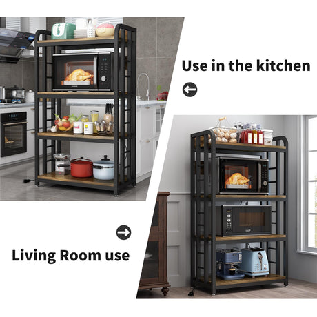 SIREDEEP Rustic Brown 4-Tier Bakers Rack with Power Outlet – Versatile Kitchen Storage and Microwave Stand SIREDEEP